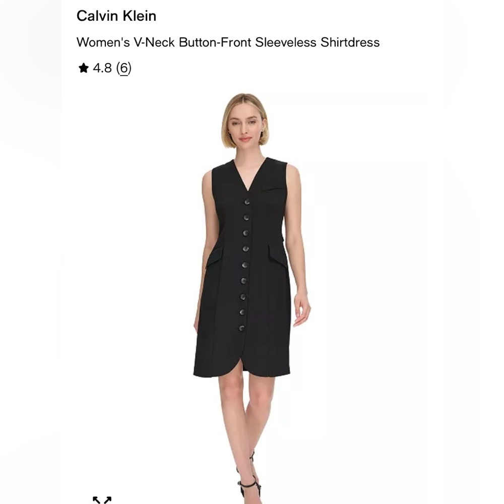 Calvin Klein NWT Black V-Neck Button-Front Dress